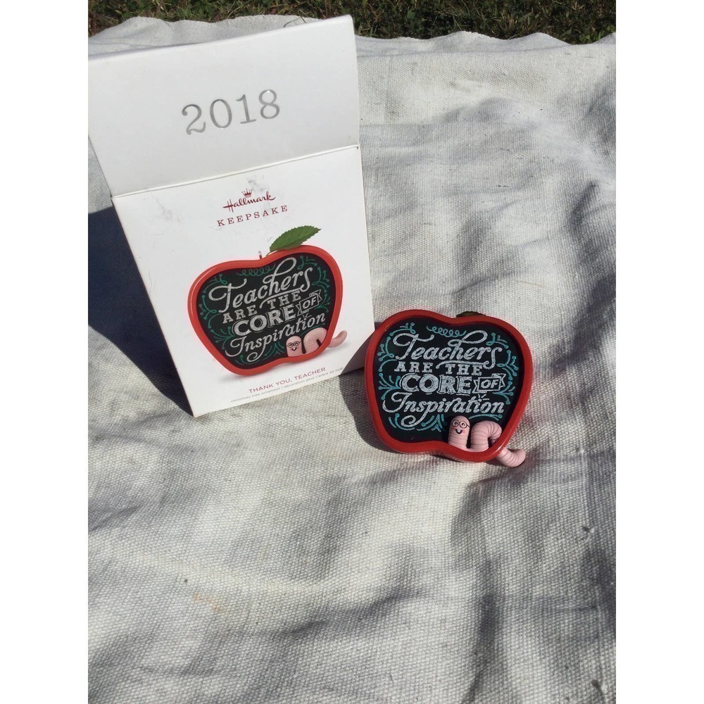 Hallmark teacher’s ornament in box apple worm red teachers Christmas school gift